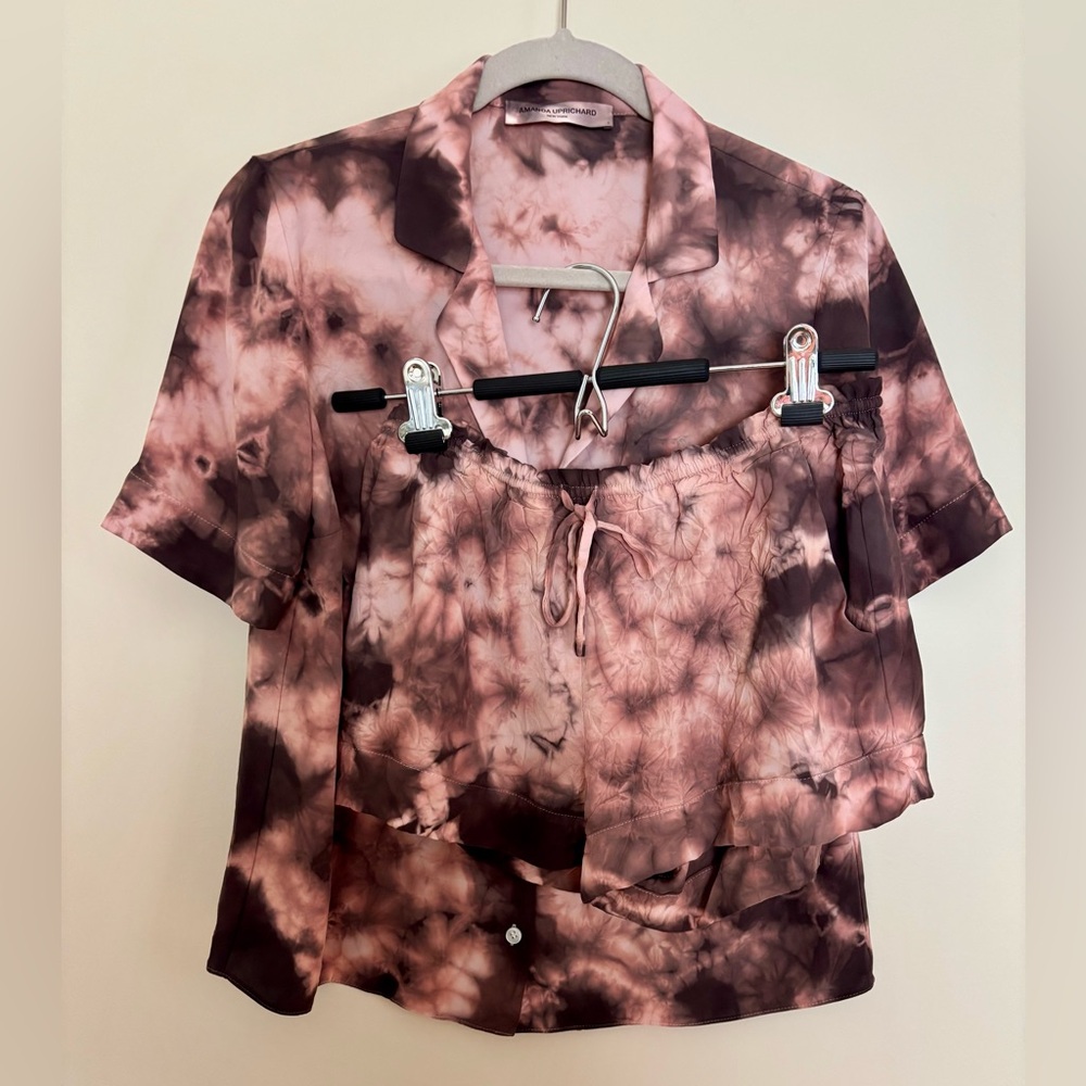 Amanda Uprichard Pink and Brown Tie-Dye Pajama Top/Shorts set - sz S